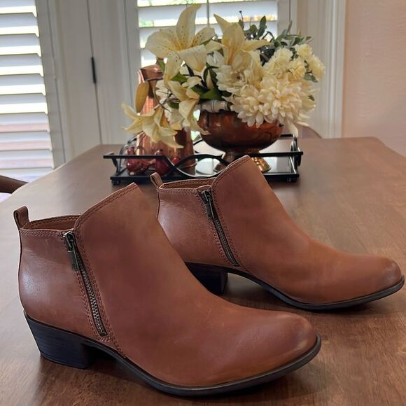 Lucky Brand Basel Bootie Toffee Brown Leather Zip Ankle Block Heel Women’s 9.5 M - Picture 5 of 9